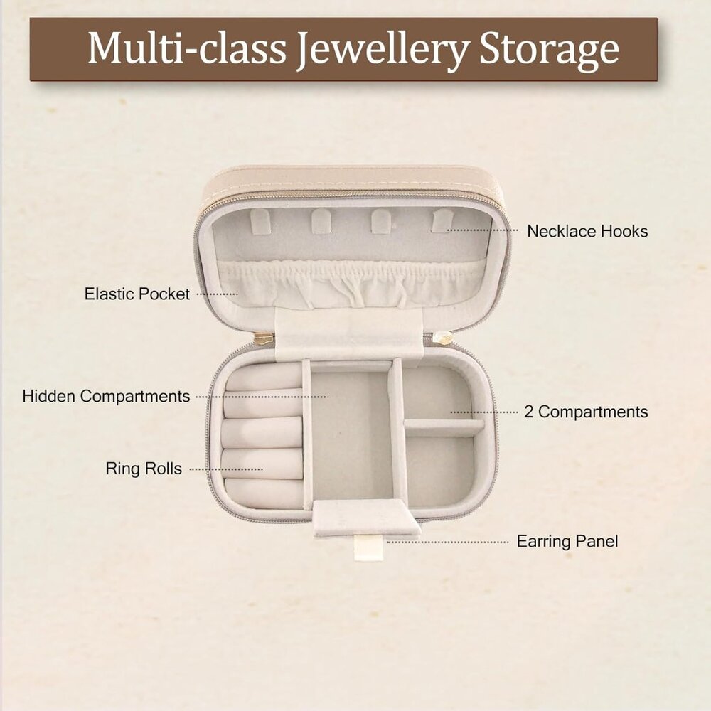 Small Travel Jewelry Case With PU Leather, Sturdy And Smooth Gold Metal Zipper, - Picture 5 of 9